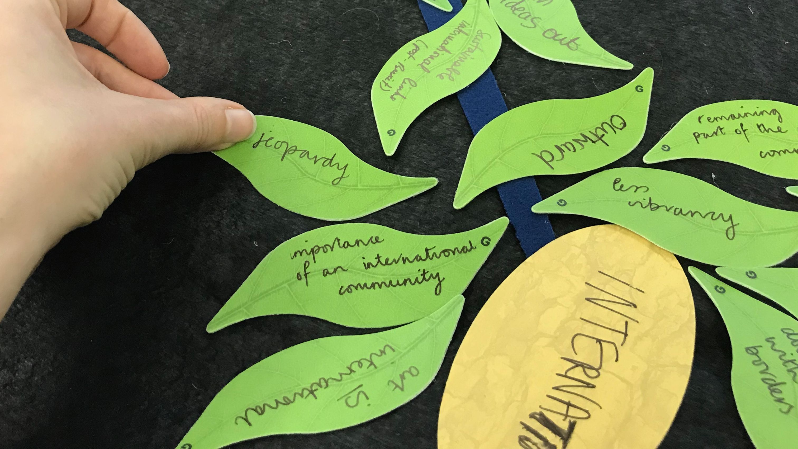 Image of a hand with paper leaves