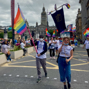 Photo of SAU members marching in Glasgow during Pride.