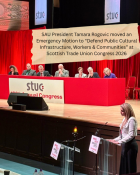 SAU President Tamara Rogovic at podium at STUC 2026